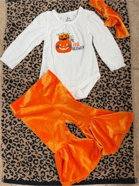 Baby Girls Orange Pumpkin First Halloween Costume Set
